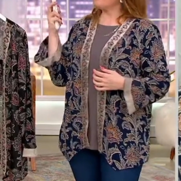 Belle by Kim Gravel Printed Chiffon Cardigan with Embroidery - Picture 13 of 13